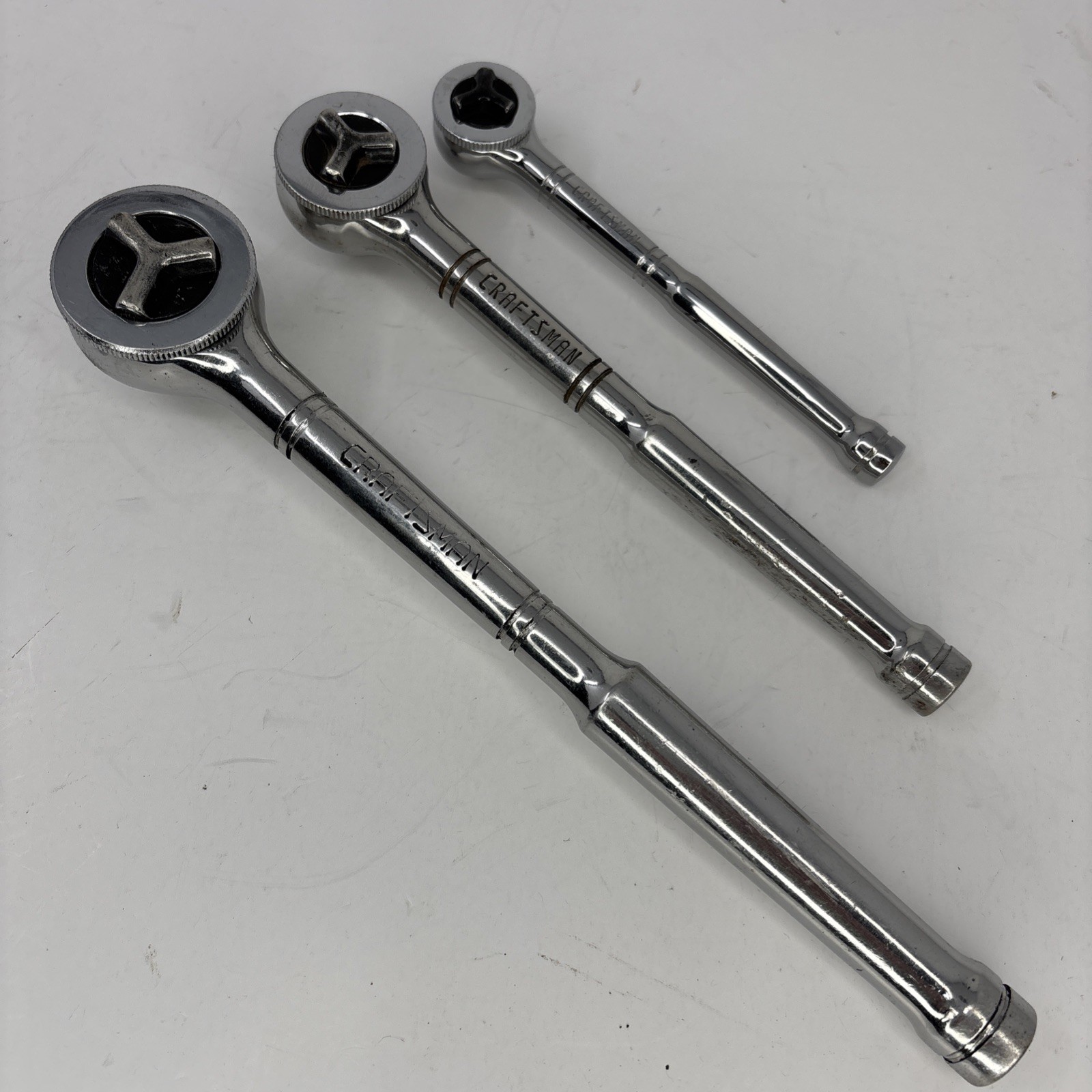 Vtg Craftsman Ratchet Set 1/2″ 3/8″ 1/4″ 43795 43796 43797 Triwing Thumbwheel