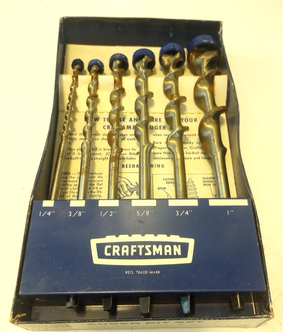 Vintage Sears Craftsman 6-Piece Auger Bit Set 1/4″-1″ 4156 USA in orig pkg