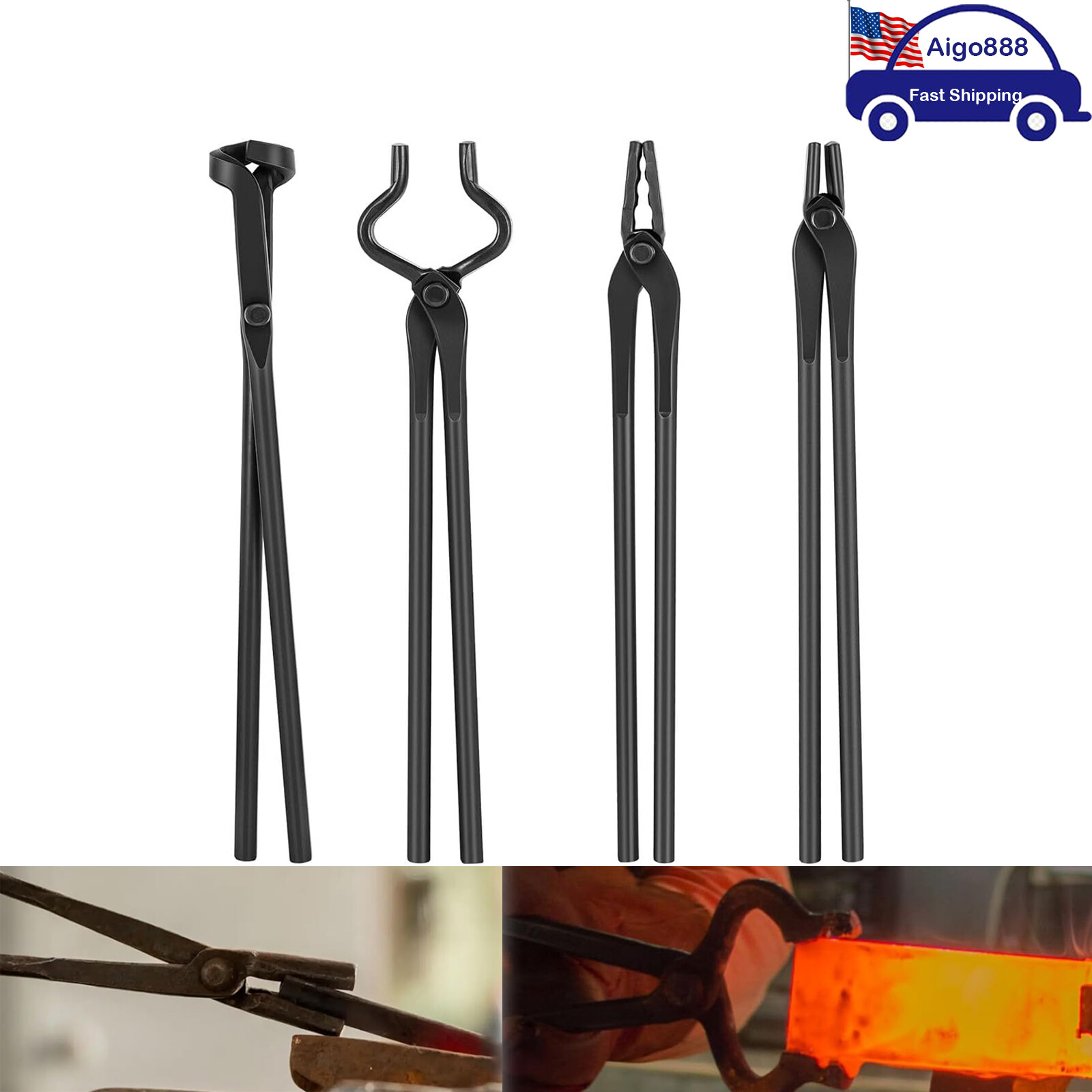 Blacksmith Tongs Tools Set Forging Tongs Tool Kit for Knife Making Tongs 4-pack