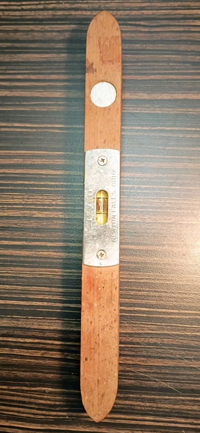 Vntg Stevens No. 400 Wood Body Torpedo Level,8-3/4″,2 Intact Vials & Bubbles,EXC