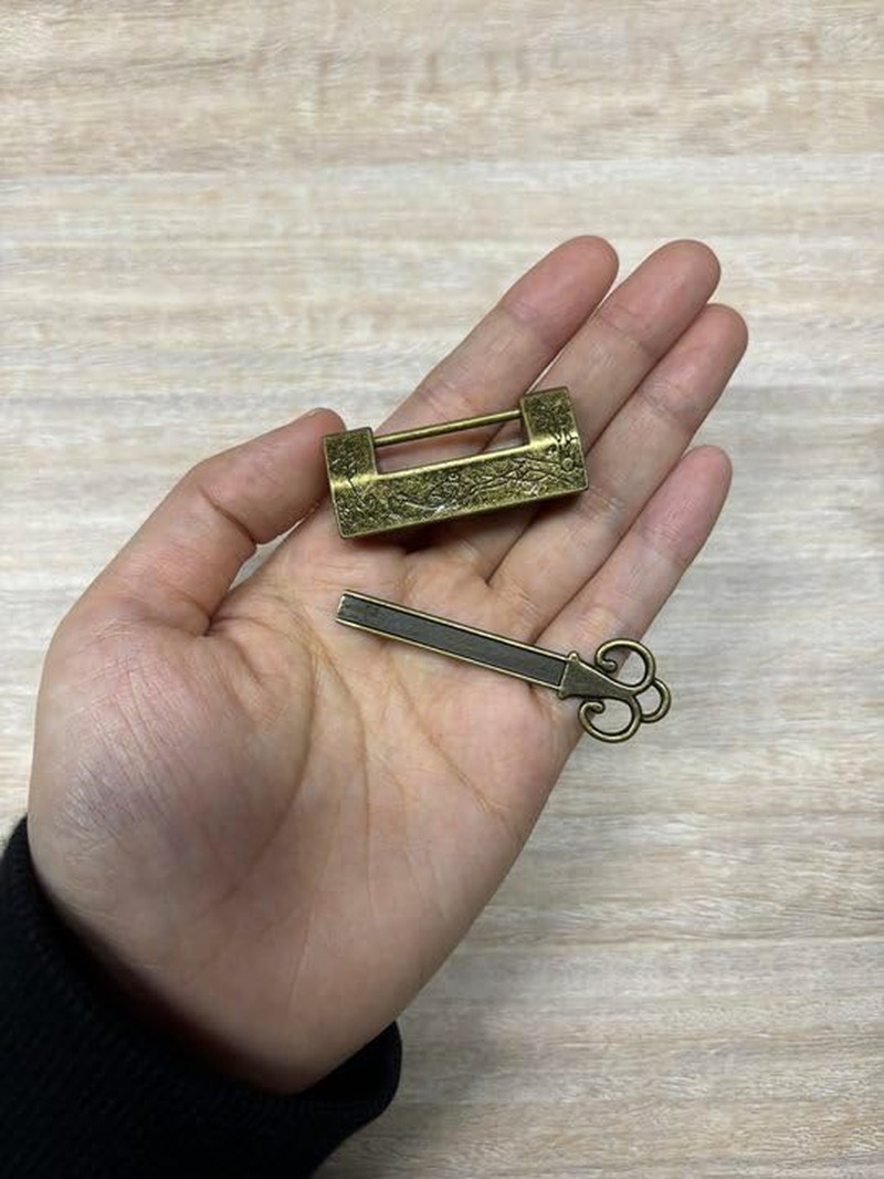 Antique Chinese Lock and Key, Flower Bird Carved Retro Padlock Old Vintage Lock