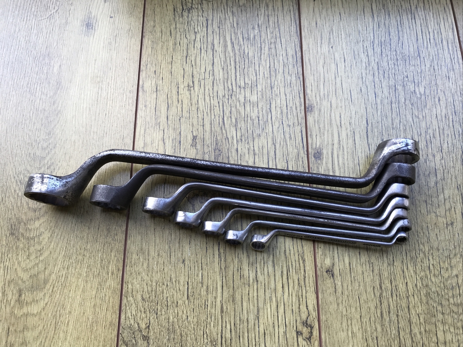 7 Vintage Garringtons Kestrel 3/4″ To 1/8″ Whitworth Ring Spanners.