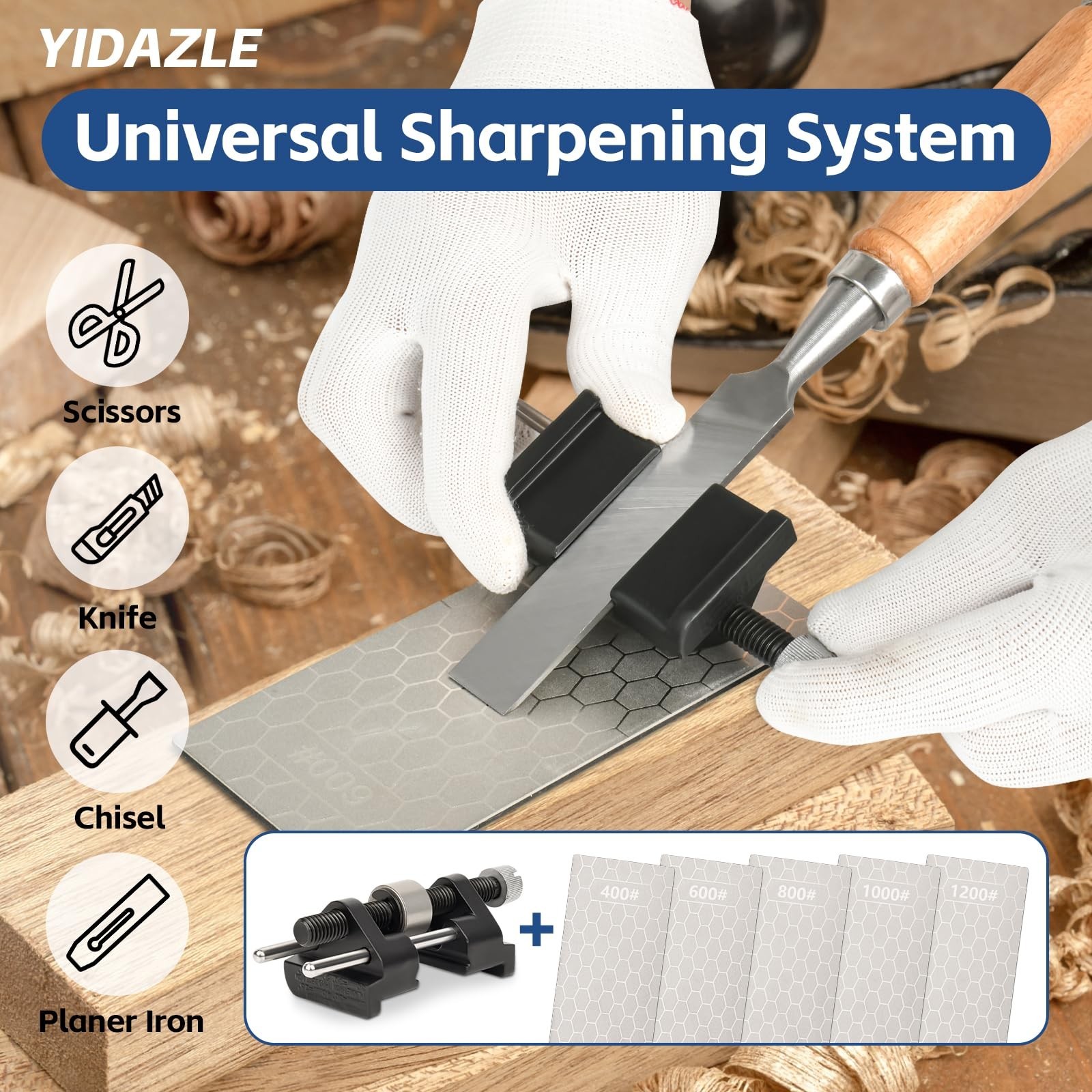 Chisel Sharpening Jig with Honing Guide & 5 Diamond Sharpening Stones | Adjus…