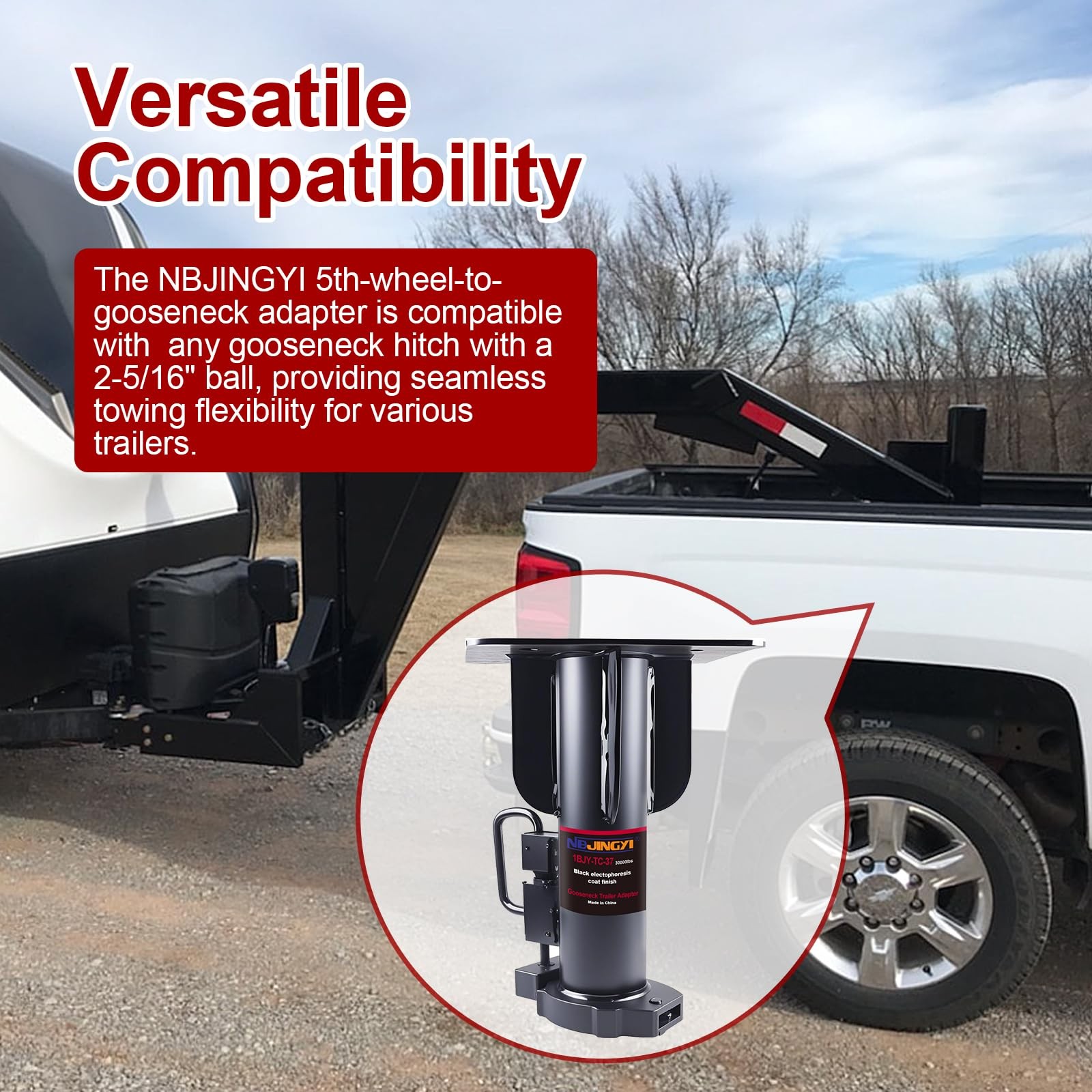 NBJINGYI 5th Wheel to Gooseneck Trailer Adapter – 15″ Length, 20,000 lbs Capa…