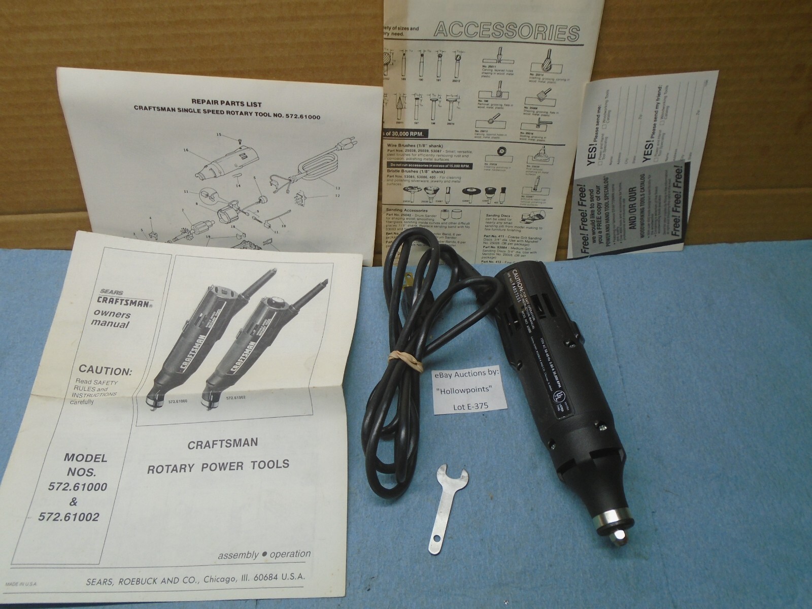 Craftsman USA vintage Dremel Rotary Tool Model 61000 Single Speed 30K rpm E375
