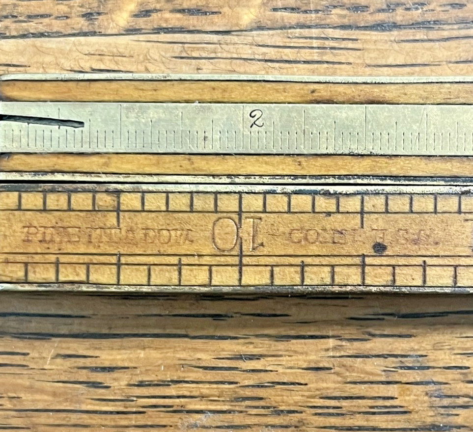 Antique C.S. Co. No 32 1/2 Rule Caliper Boxwood & Brass Ruler, Pine Meadow Conn.