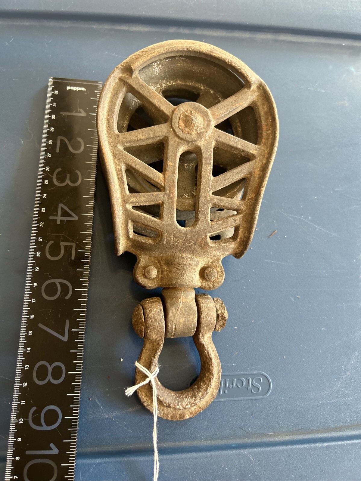 Antique Farm Pulley Cast Iron Tool Stamp H254 9” Solid