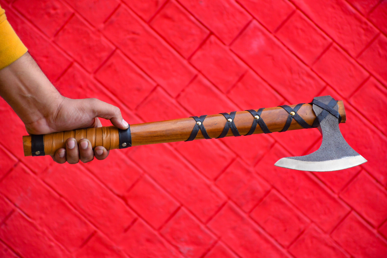 HAND FORGED VIKING RAGNAR Carbon Steel Throwing Axe/Hatchet Leather Wrap Handle