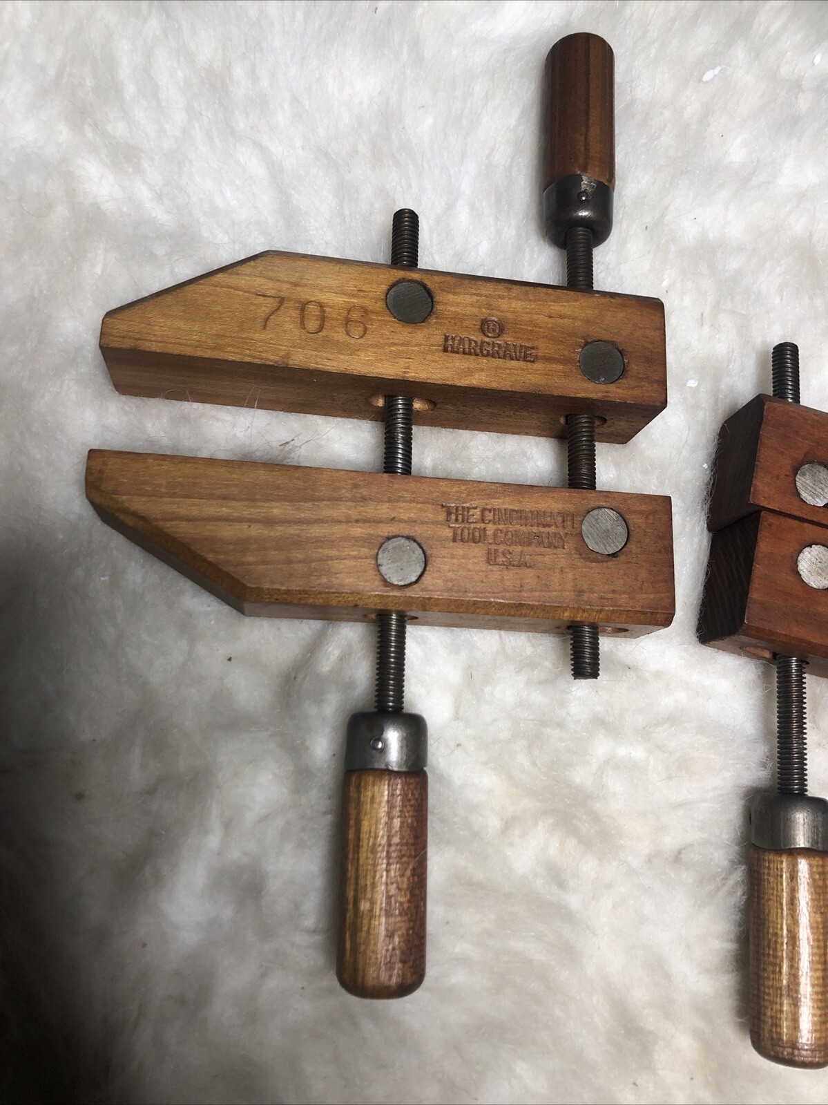 2 Vintage Hargrave Cincinnati Tool Co. Wood Wooden Screw Clamp 706 /USA