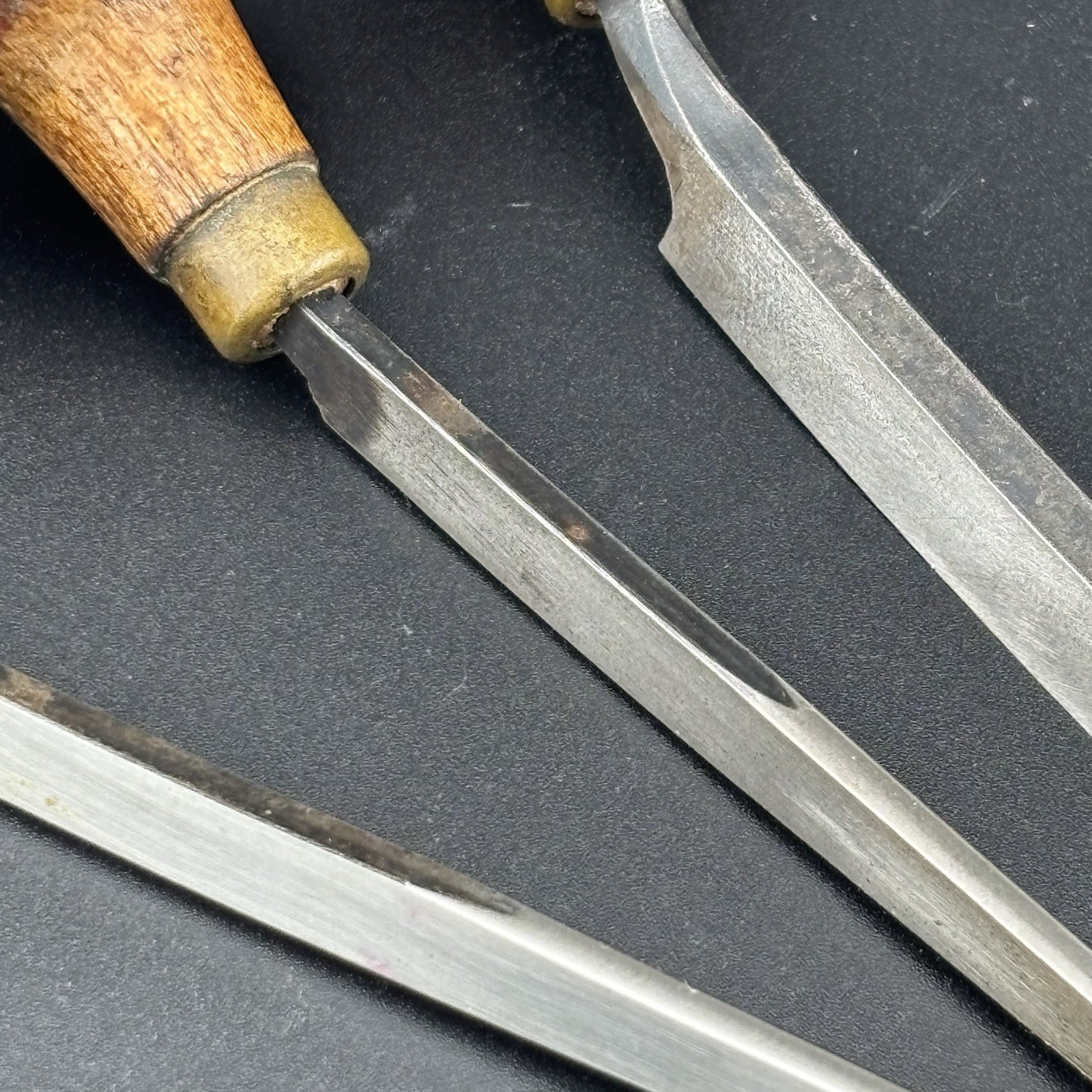 Antique E.C. Muller N.Y. Set of 3 Gravers, #2, 46, 61 Round Flat Knife Profiles