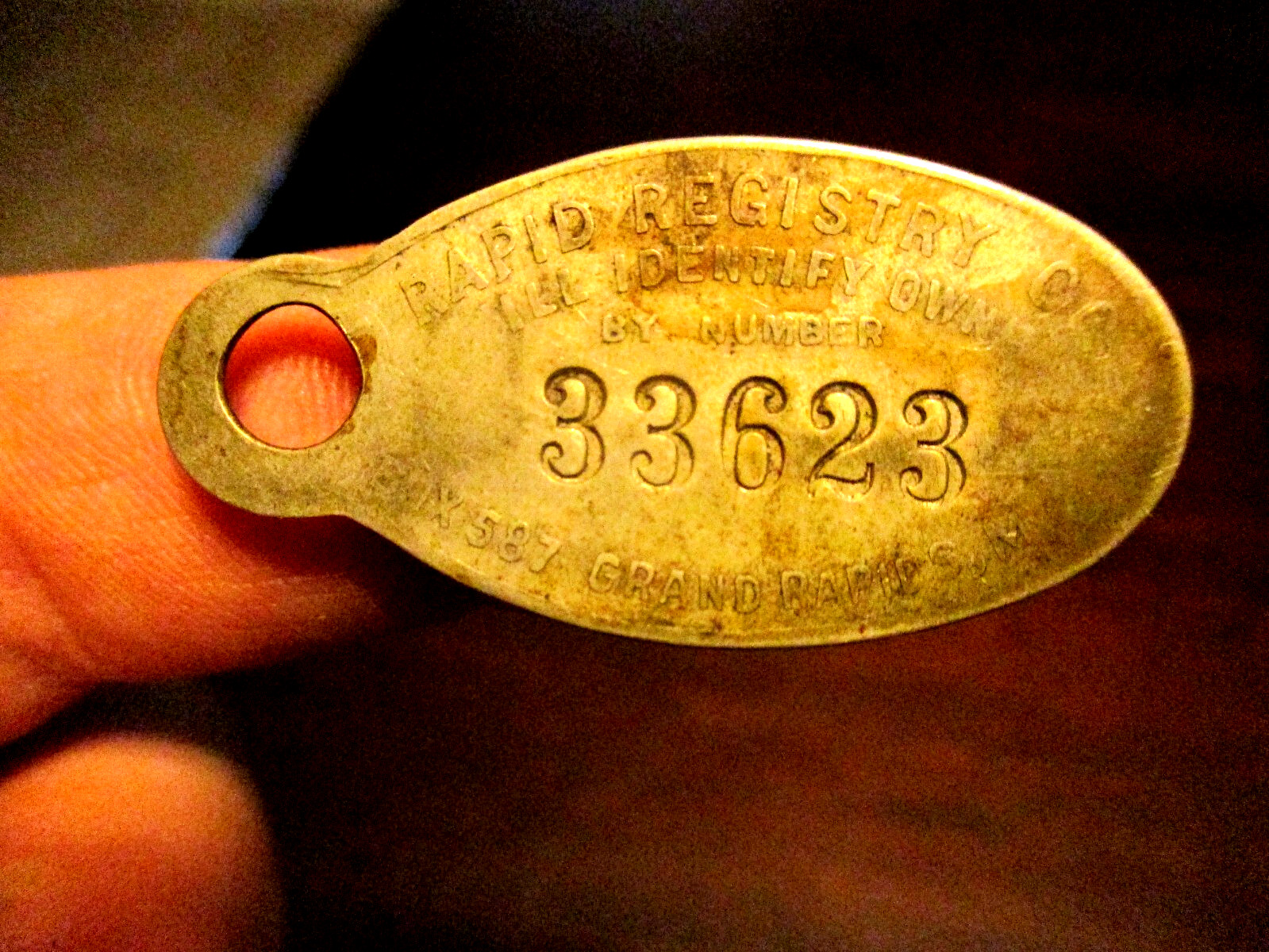 DROP IN ANY LETTER BOX 1 DOLLAR REWARD REGISTRY CO GRAND RAPIDS M KEY TAG FOB