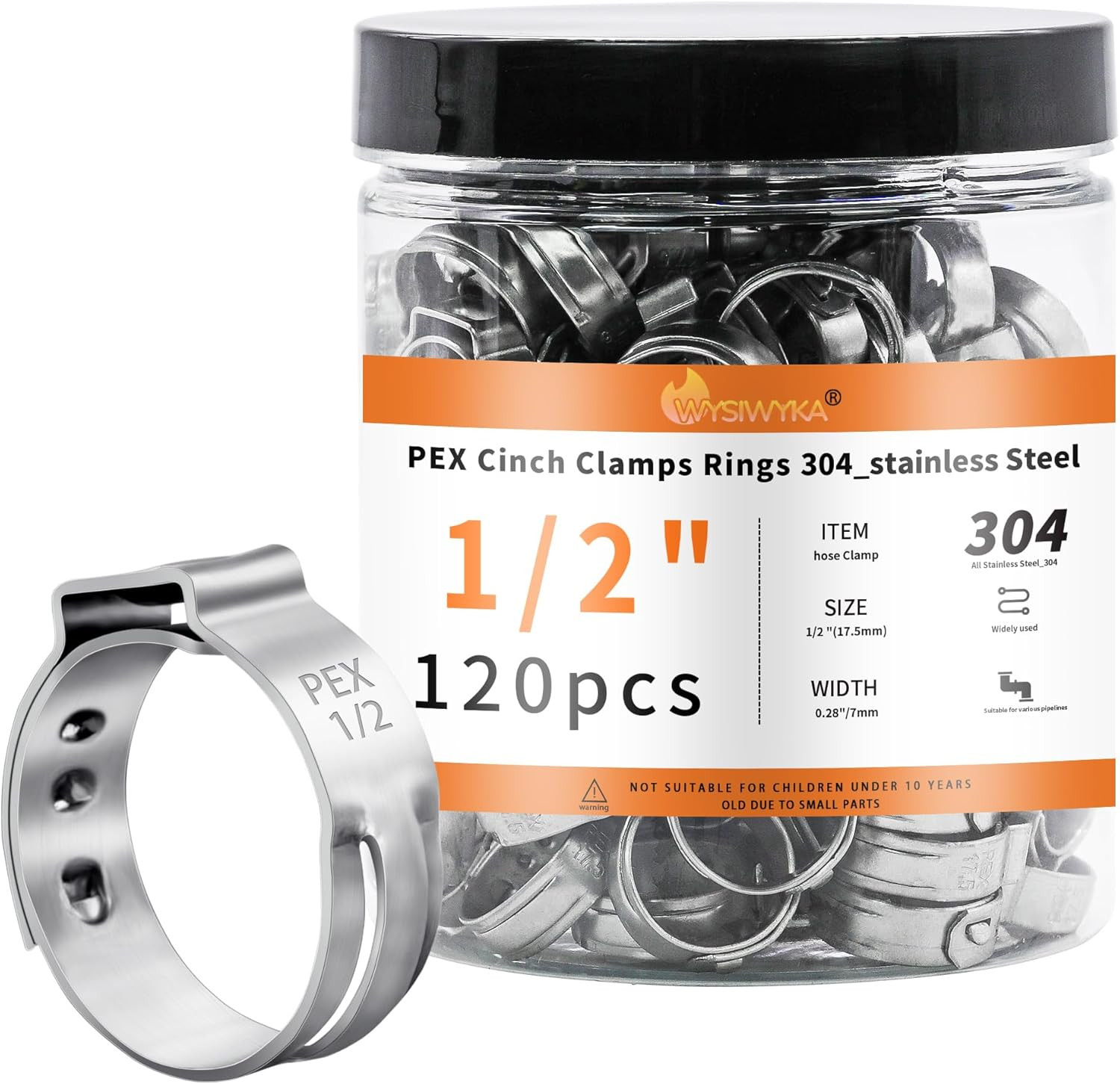 120Pcs 1/2 Inch PEX Cinch Clamps Rings, 304 Stainless Steel Pex Crimp Rings, Hea