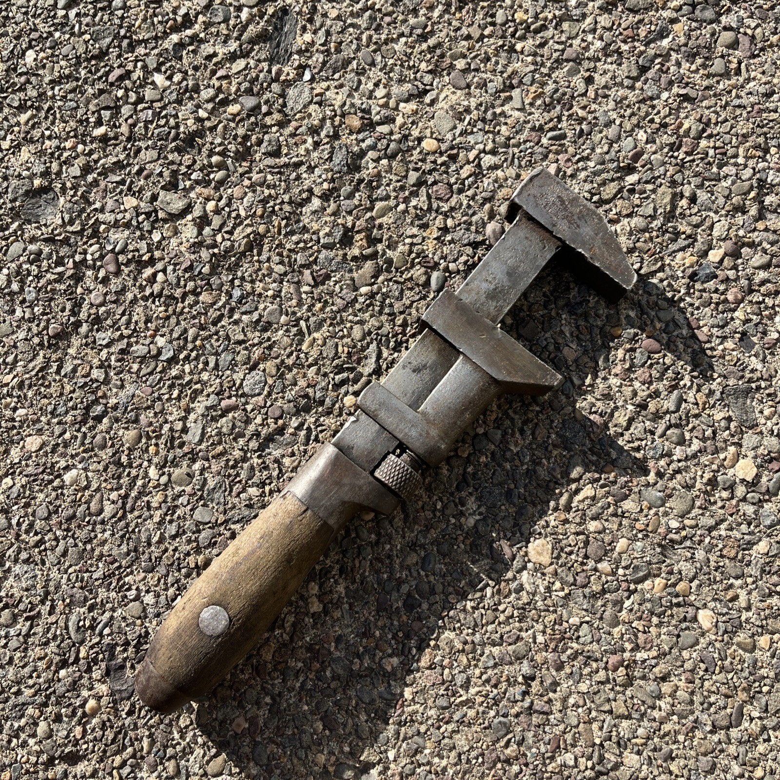 Antique Mfd Under L Coes Wrench Co 12” Monkey Wrench Worcester Mass Wooden Handl