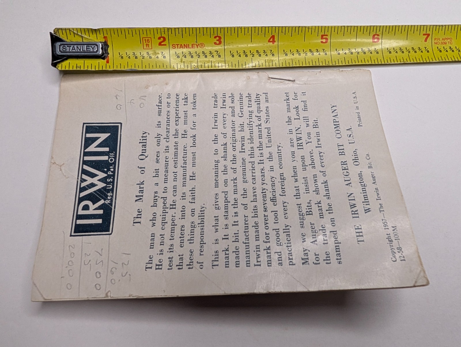 1957 IRWIN Auger Bit Co. BOOKLET How to Select Use Care For BITS Vintage Tool