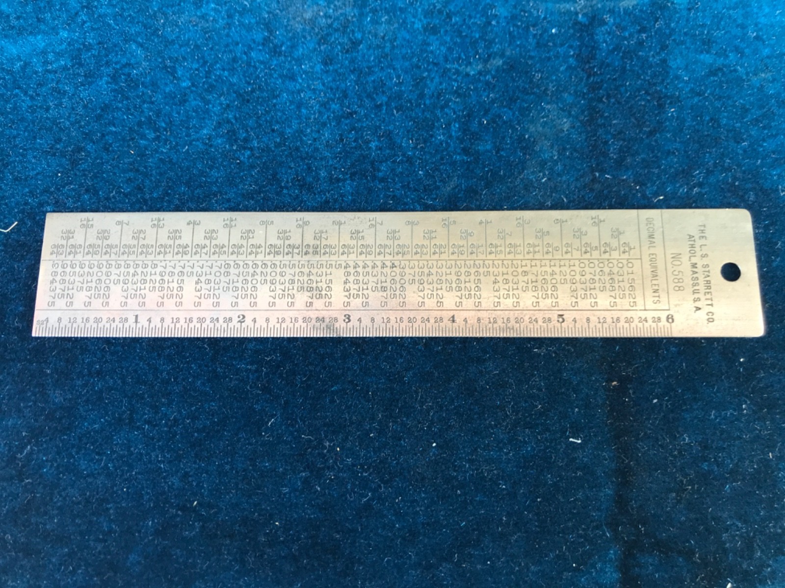 Vintage L.S. Starrett 588 Machinist Ready Reference Table with 6 in Rule