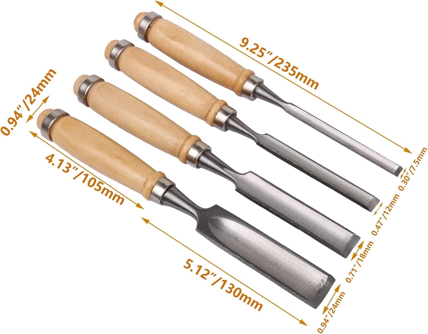 Precision Woodworking Chisel Set – 4 Carbon Steel Gouges for Advanced Carving
