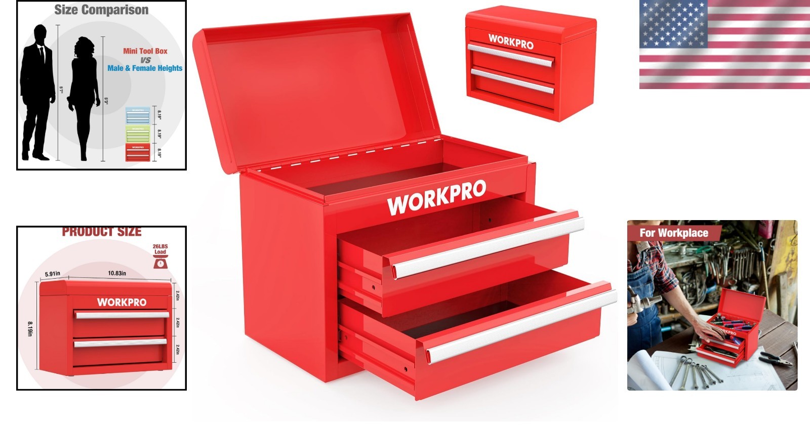 Stylish Mini Toolbox with PVC Liners & Magnetic Tabs – Red Cold Steel Chest
