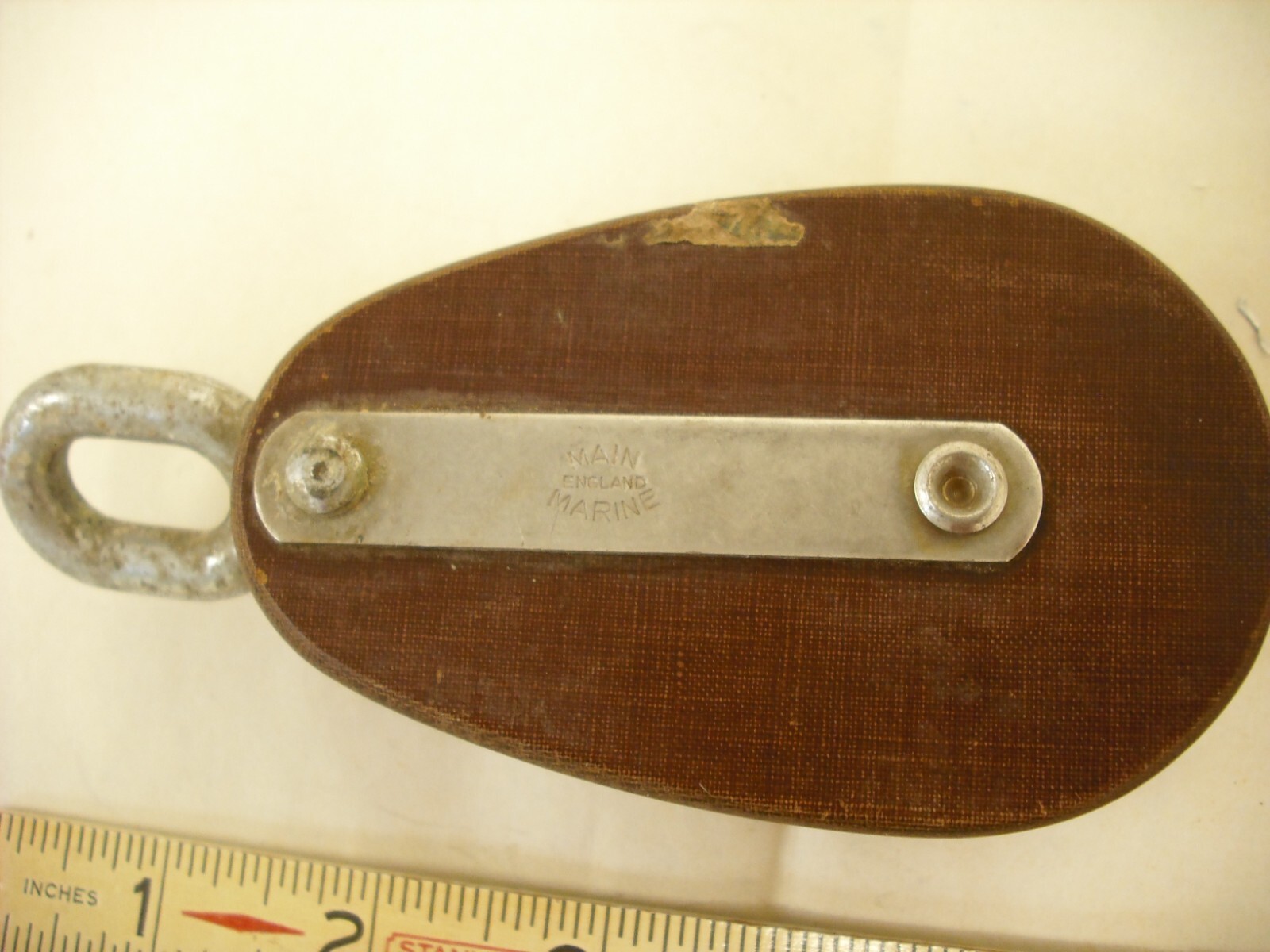 Pair of Vintage Main Marine Phenolic Sheave Blocks, 1 single, 1 double pulley