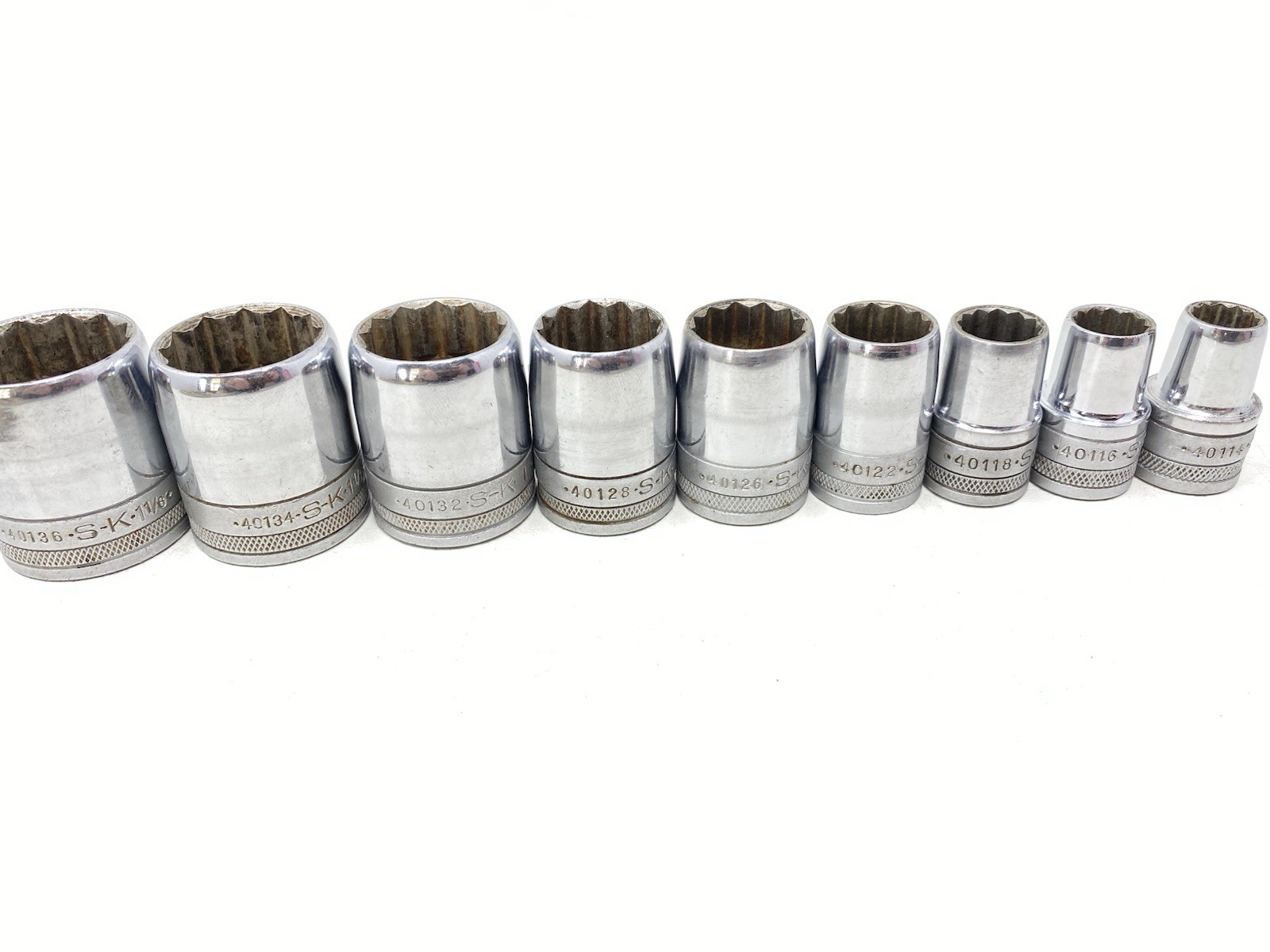 Vintage S-K SK Tools 401 Series 9pc Socket Set 1/2″ DR 12 Point 7/16 – 1-1/8 USA