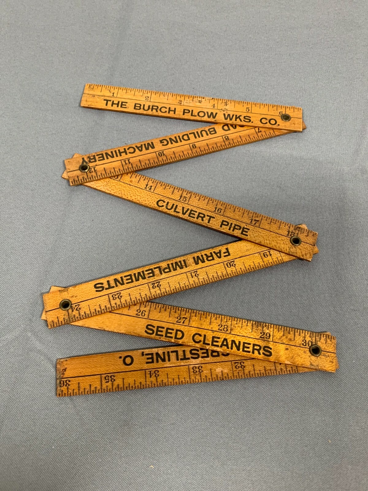 FOLDING RULE Wooden Ruler Double Sided BURCH Plow Works Crestline Ohio