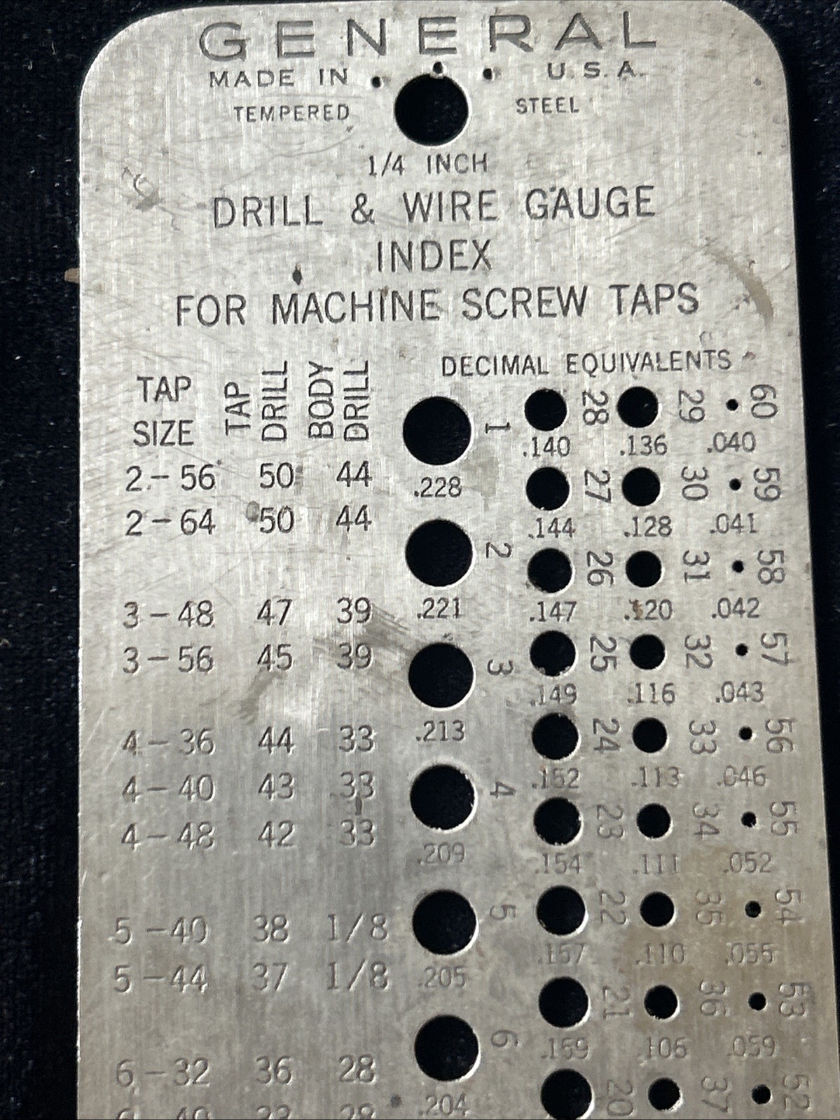 Vintage General Hardware Mfg. Co. Drill & Wire Gauge Index No. 15