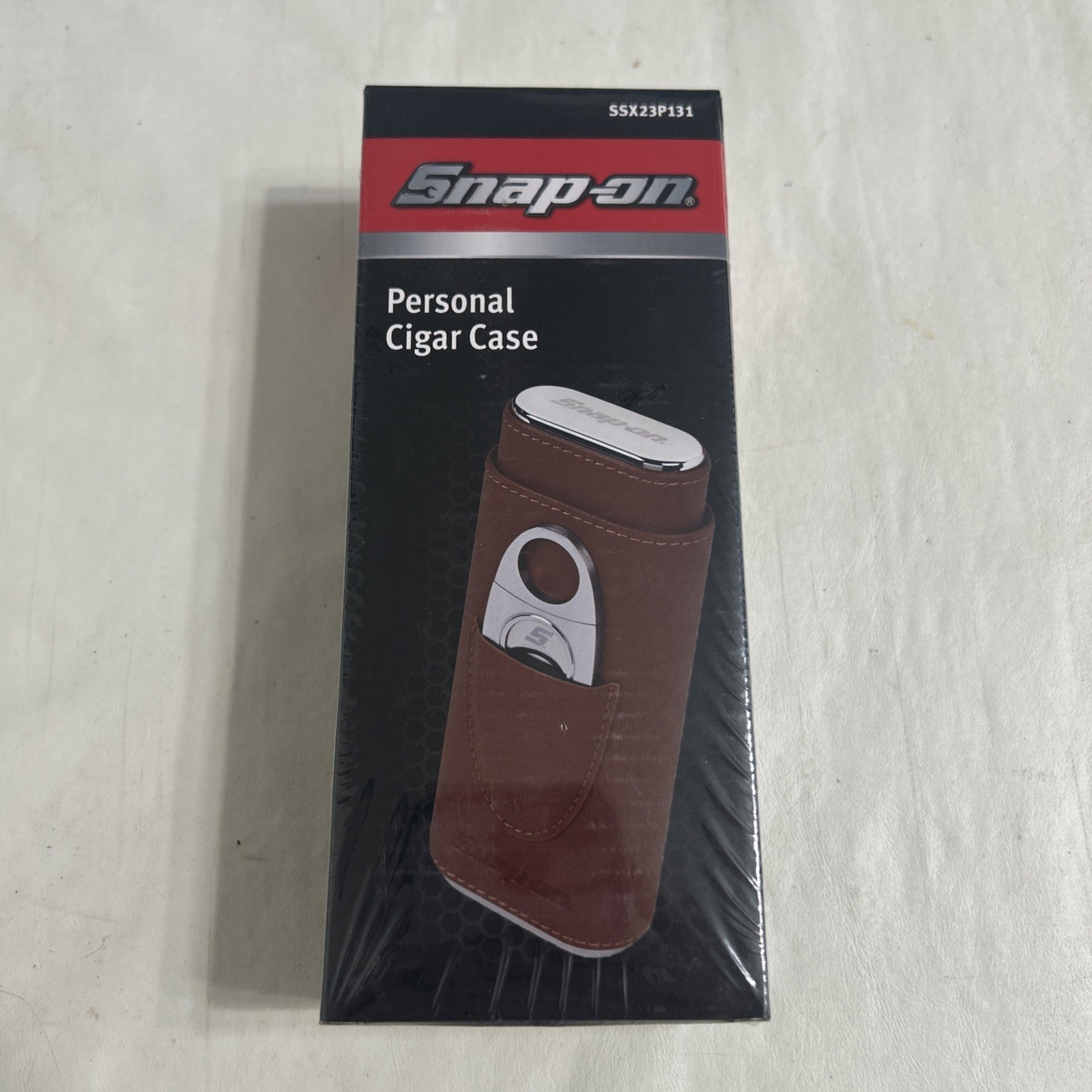 Snap-on Cigar Case Holder Brown Silver w/ Cutter Collectable Memorabilia Limited