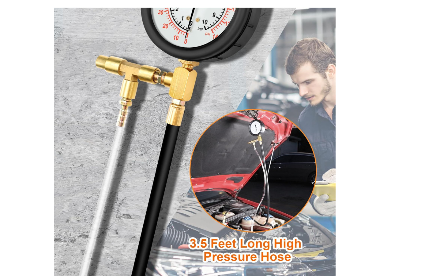 Kit de medidor de presión de bomba de inyección de combustible de 0 a 140 PSI, h