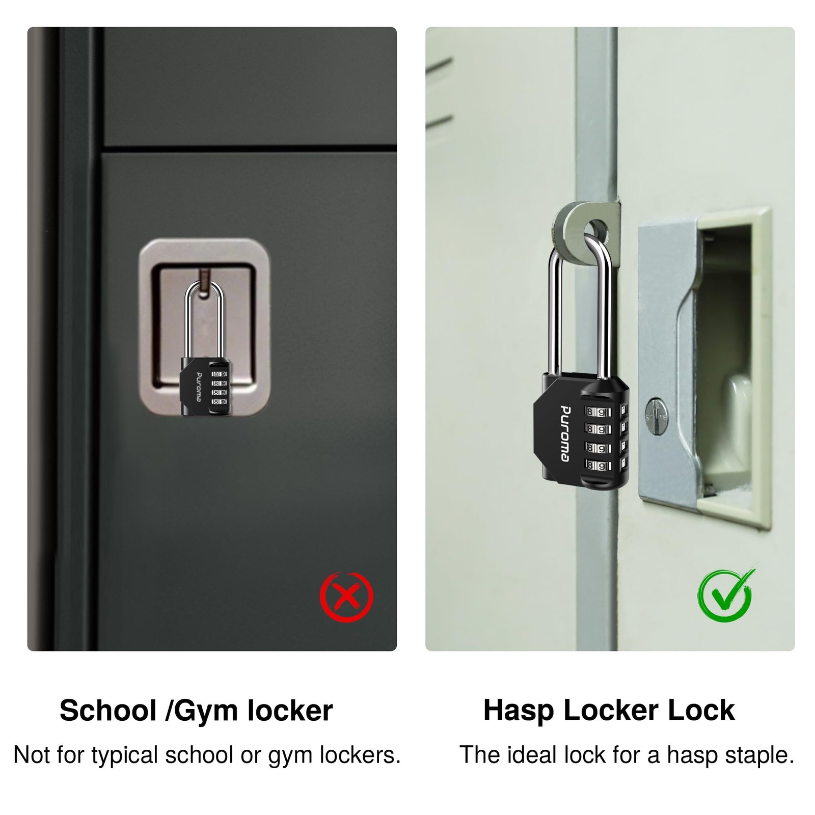 Puroma 1 Pack 2.6 Inch Long Shackle Combination Lock 4 Digit Long, Black