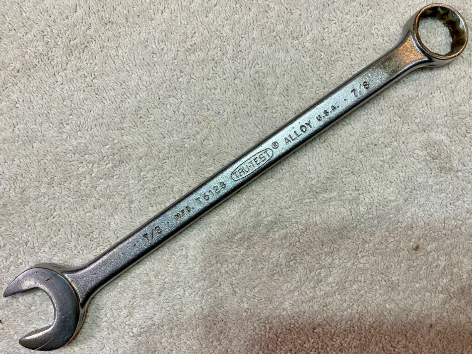 Vintage Tru-Test 7/8”-12 Point Combination Wrench, No. T6128, Made in USA
