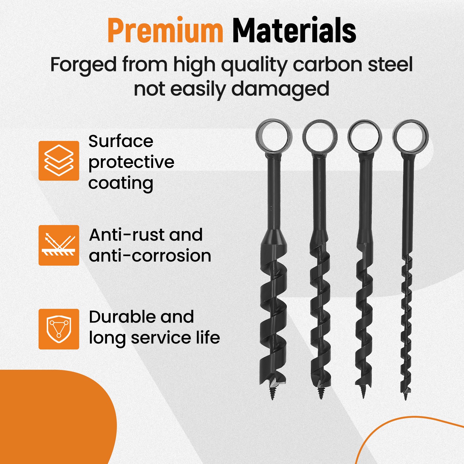Hand Auger Wood Drill Set 4PCS Carbon Steel Bushcraft Tool 0.39-1 inch Bits