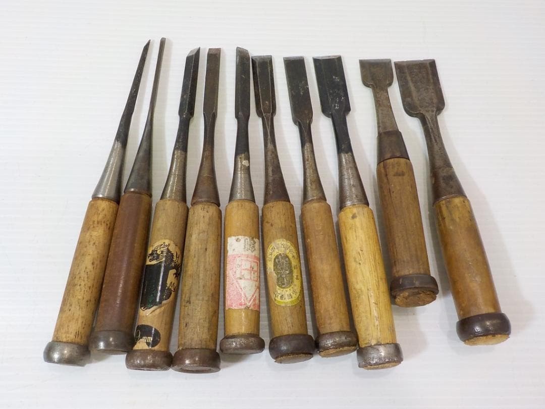 Chisel Nomi set of 10 Japanese Vintage Woodworking Tool Japan #454