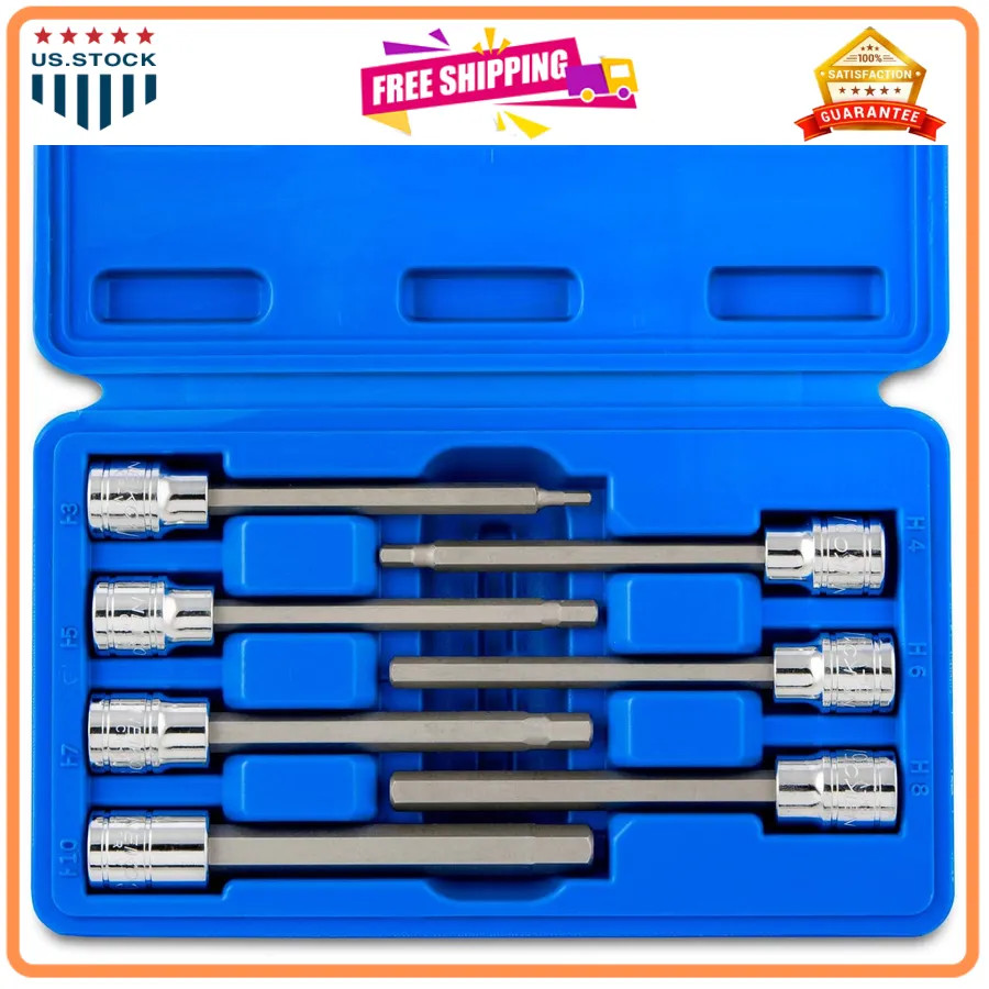 Neiko 3/8-Inch Drive Extra Long Metric Hex Bit Socket Set 3mm-10mm 7-Piece Set