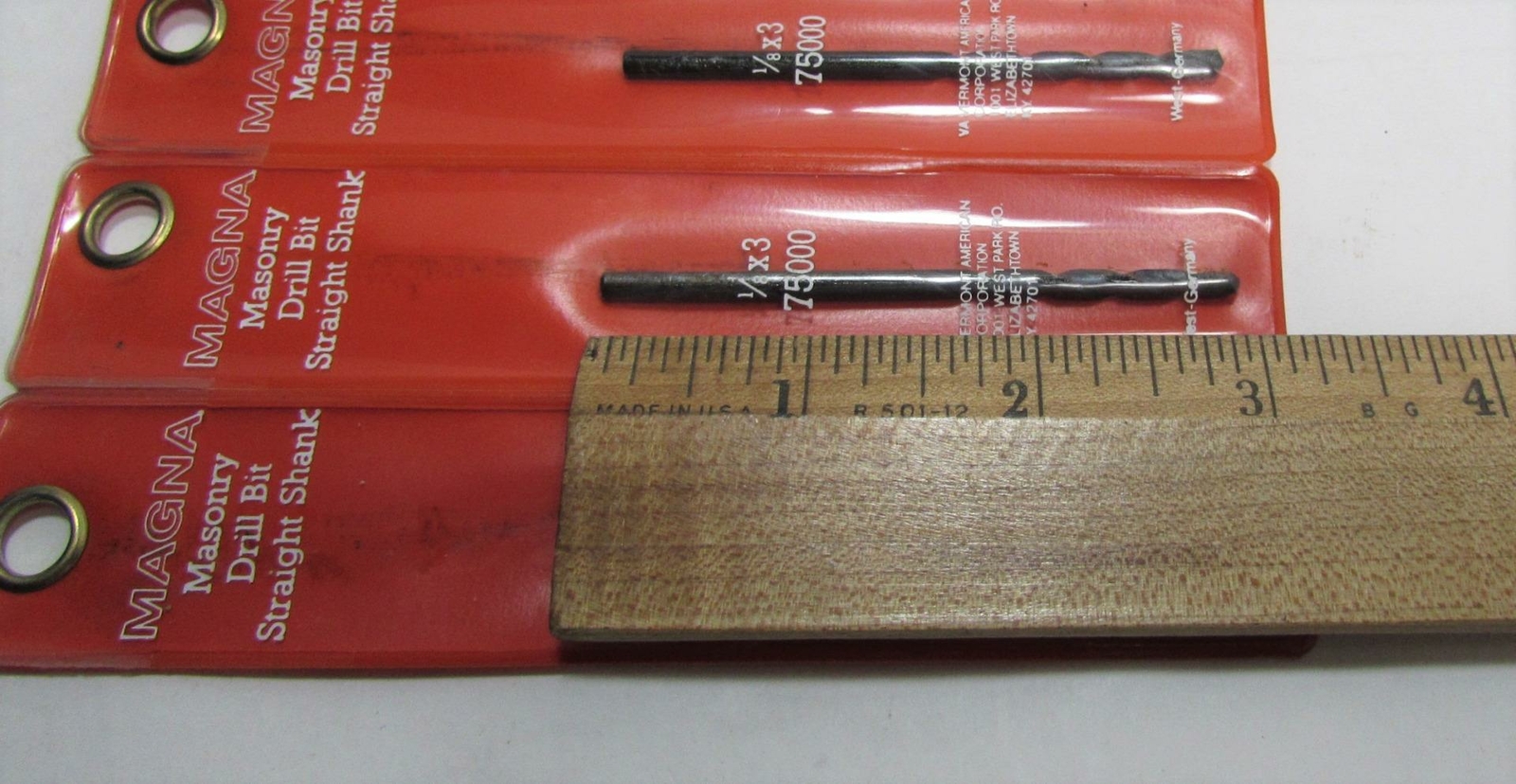 Lot of 7 NOS Magna Masonry Drill Bit Straight Shank 1/8 x 3″ 75000 West Germany