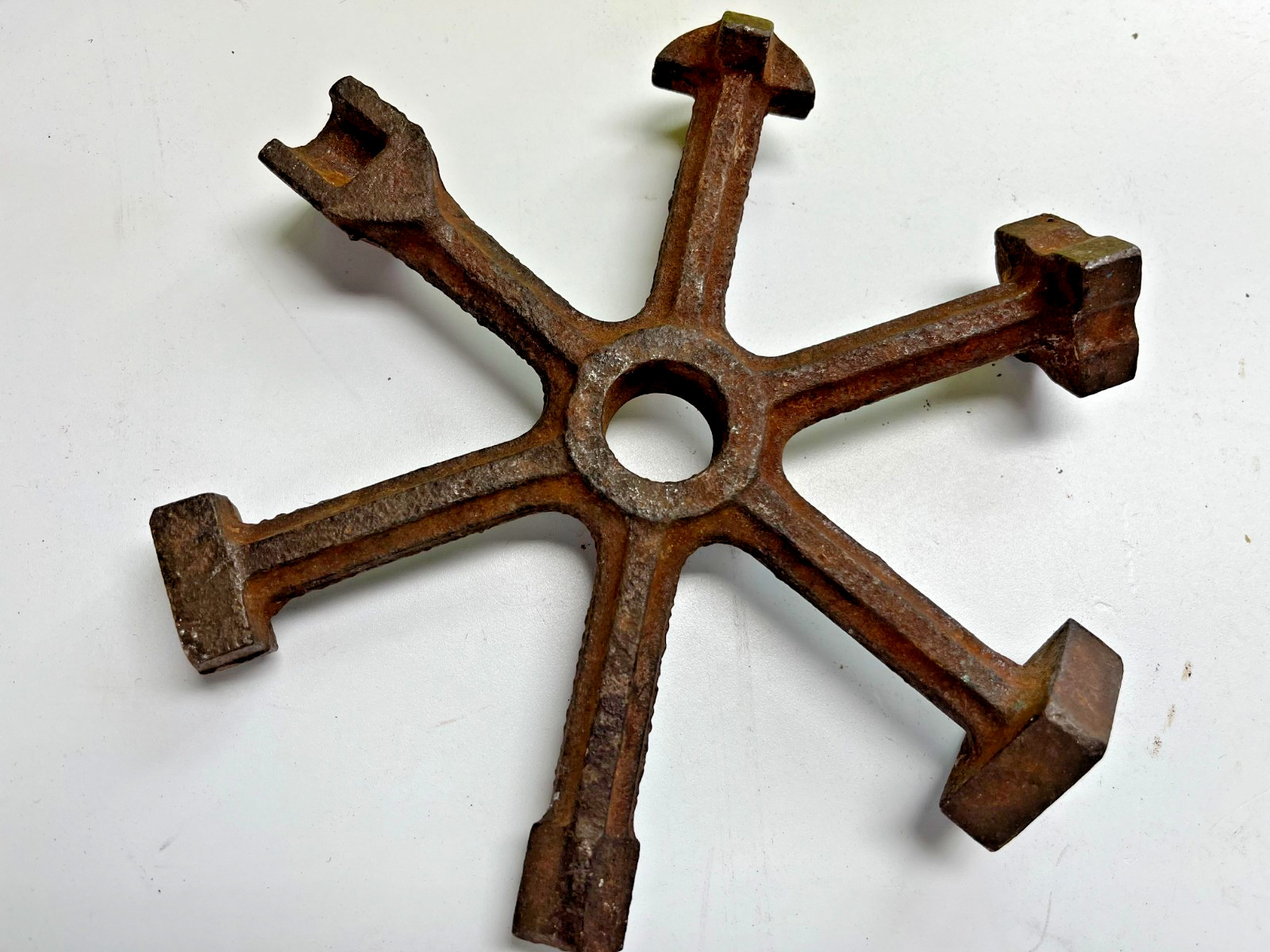 Vintage Cast Iron Industrial Oil Field Oil Tank Key 6 in One Collectible Tool!