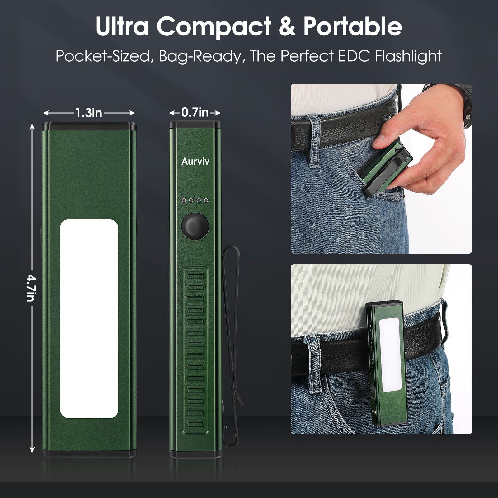 Pro Rechargeable EDC Flat Flashlight with Green Beam, UV and White LED