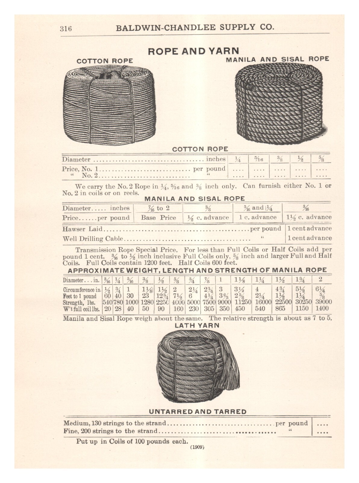 Catalog Page 1918 Baldwin Chandlee 2-side Rope and Yarn or Rope Fasteners Elk WV
