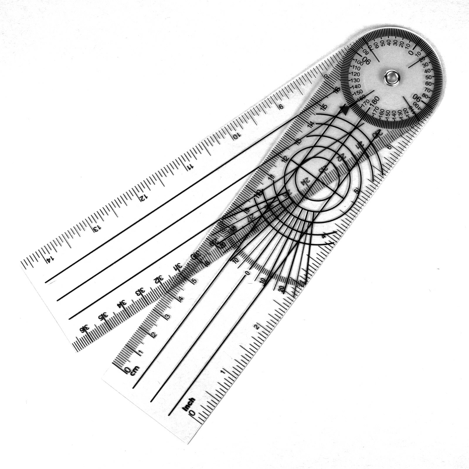 30cm Folding Ruler Goniometer Protractor 360 Degree Straight Metric Imperial 36