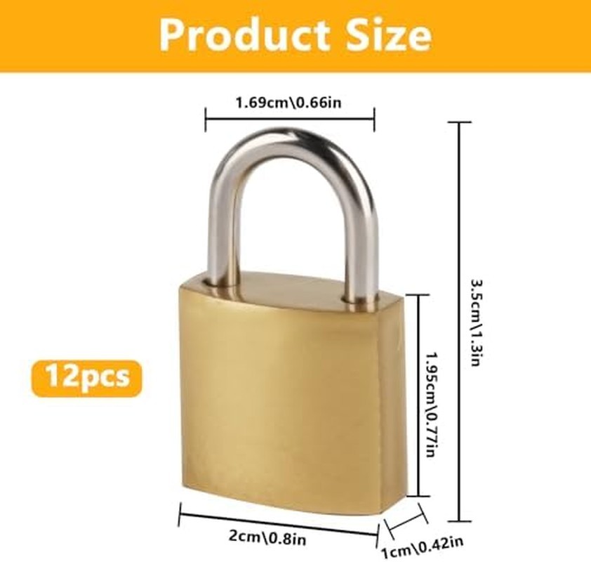12 Pieces Mini Locks with Keys, Small Solid Brass Padlock Suitcase Lock Toolbox,