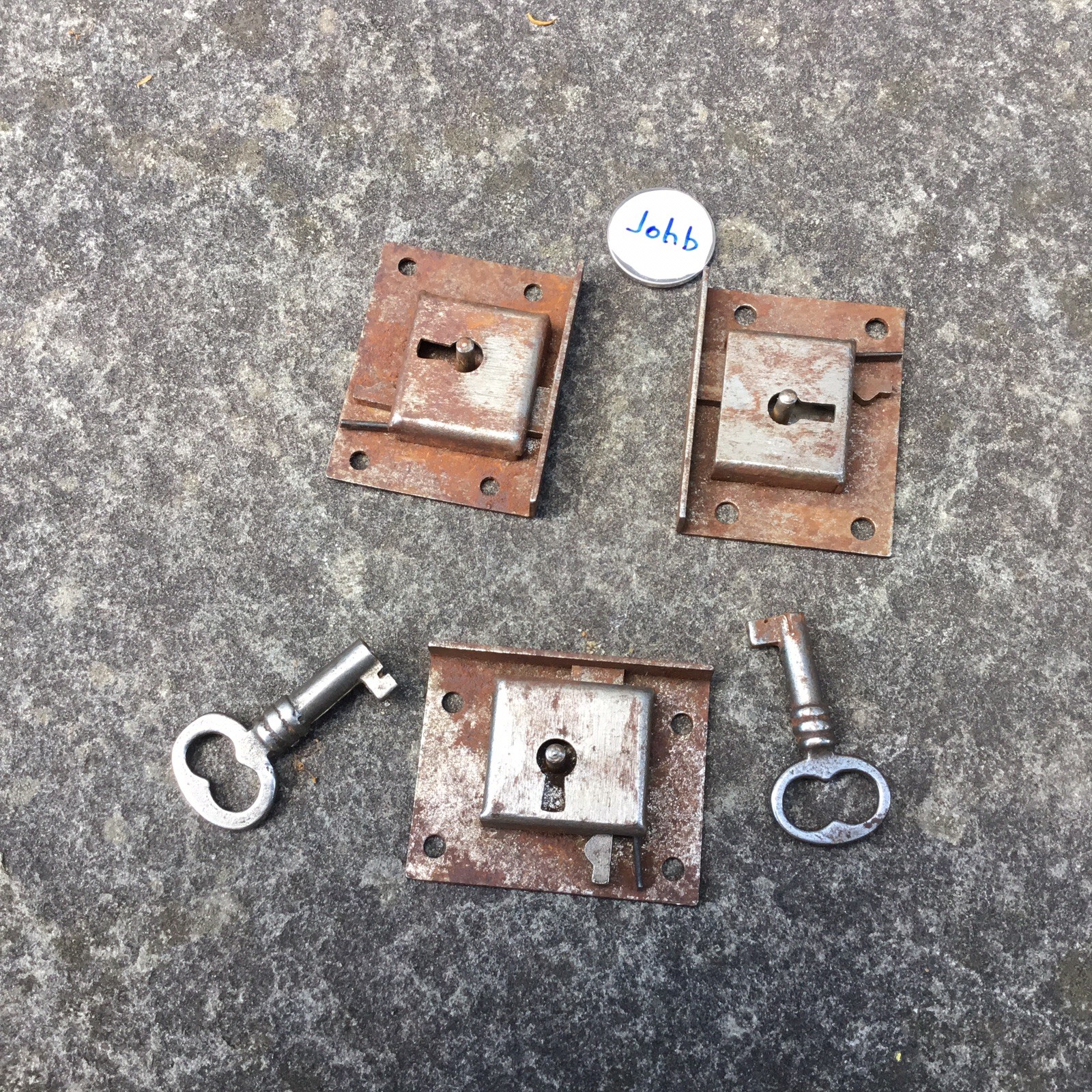 Vintage 3 Cabinet Locks with Skeleton ￼Keys