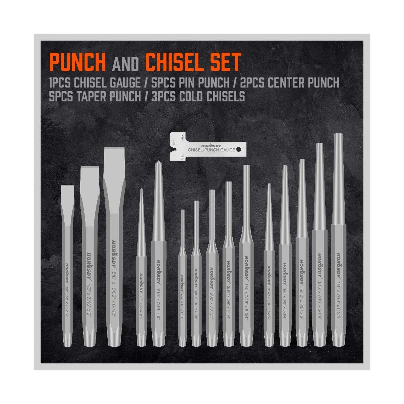 HORUSDY 16-Piece Punch and Chisel Set, Including Taper, Cold Ch… FAST USA SHIP