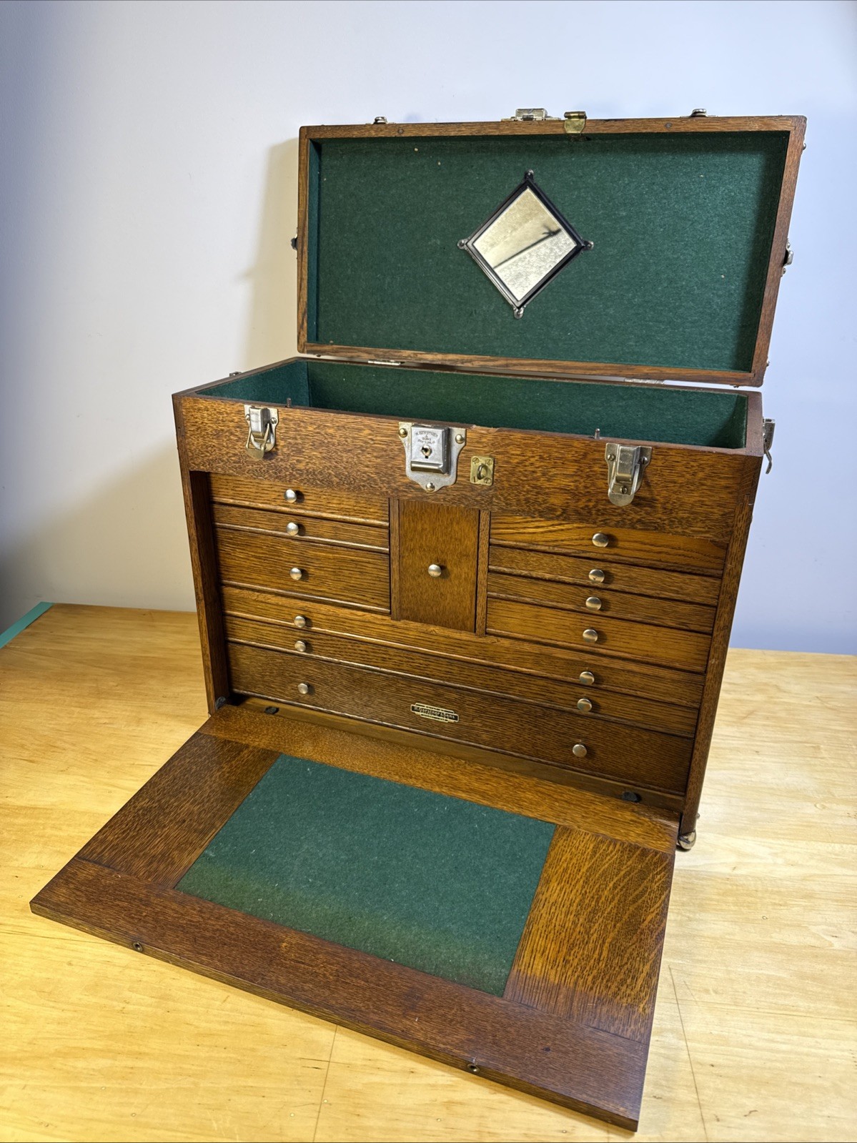 Vintage H Gerstner & Sons Dayton Ohio Machinist Tool Chest 11 Wood Oak Drawer