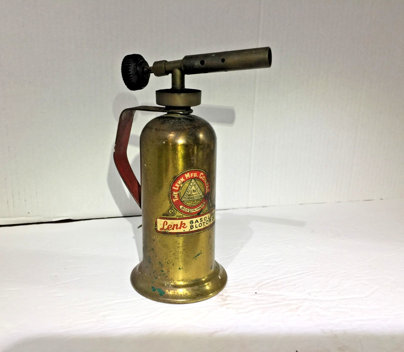 Vintage 1940’s/50’s Lenk Mfg Co Mini Brass Gasoline Blow Torch, Boston Mass.!