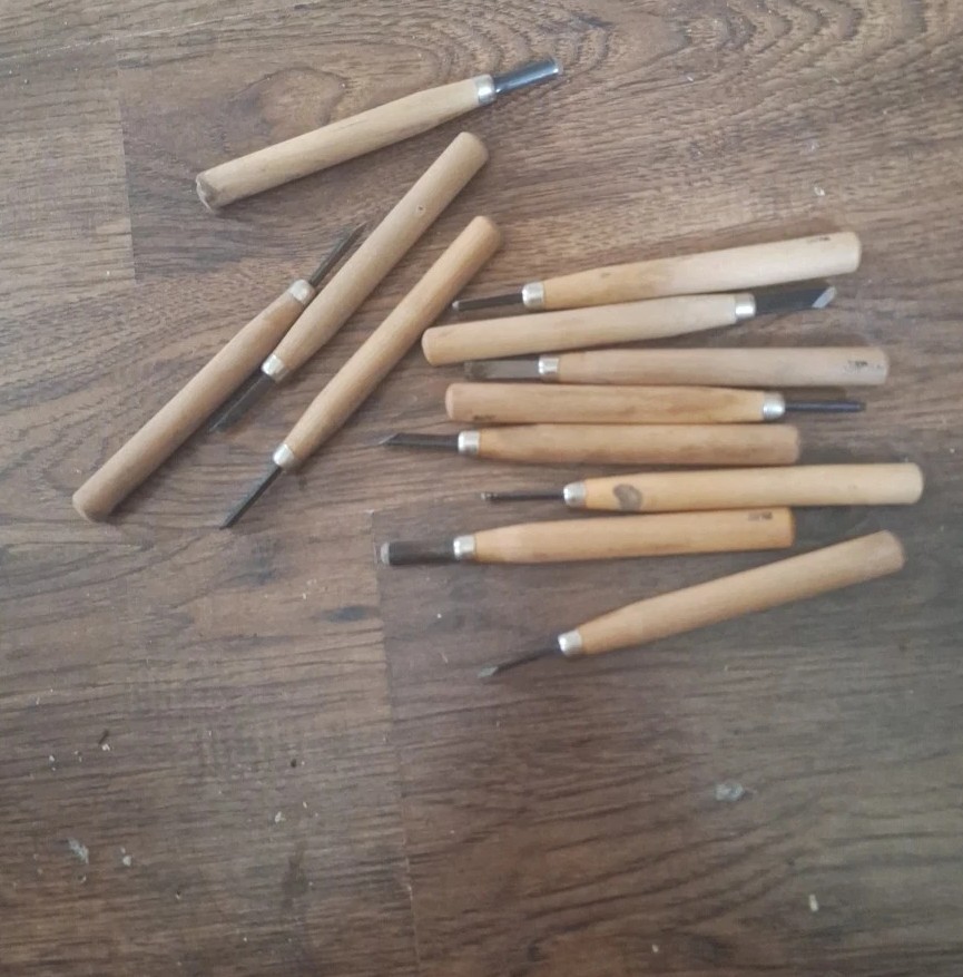 12 Vintage Japanese Carpenter Tool Chisel – Gouges – 12 set Wood Carving JPN