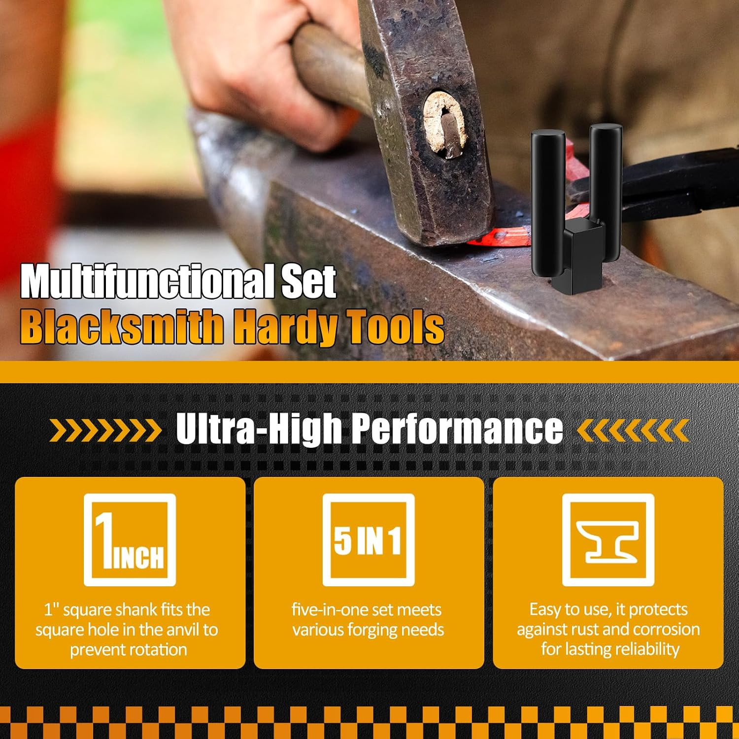 1 Inch Blacksmith Anvil Hardy Hole Tools Set Blacksmithing Forge Forging Tool