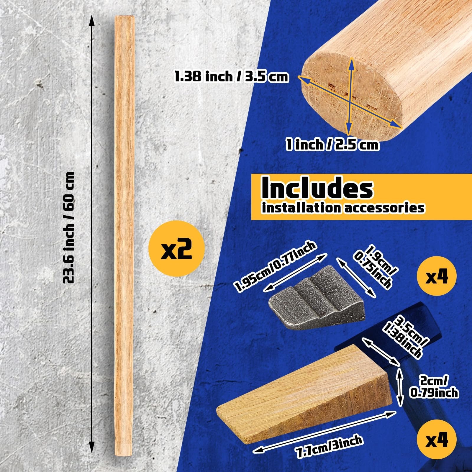 Bucherry 2 Sets 24″ Replacement Hammer Handle Kit Includes 2 Sledge Hammer Ha…