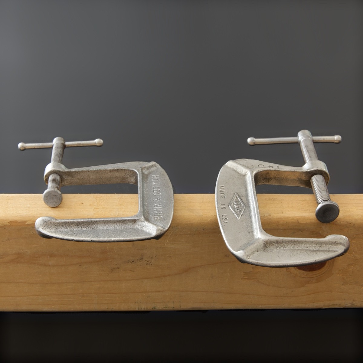 Vintage Brink & Cotton No. 143 & 142 1/2 C-Clamps 3 In & 2-1/2 in made in USA