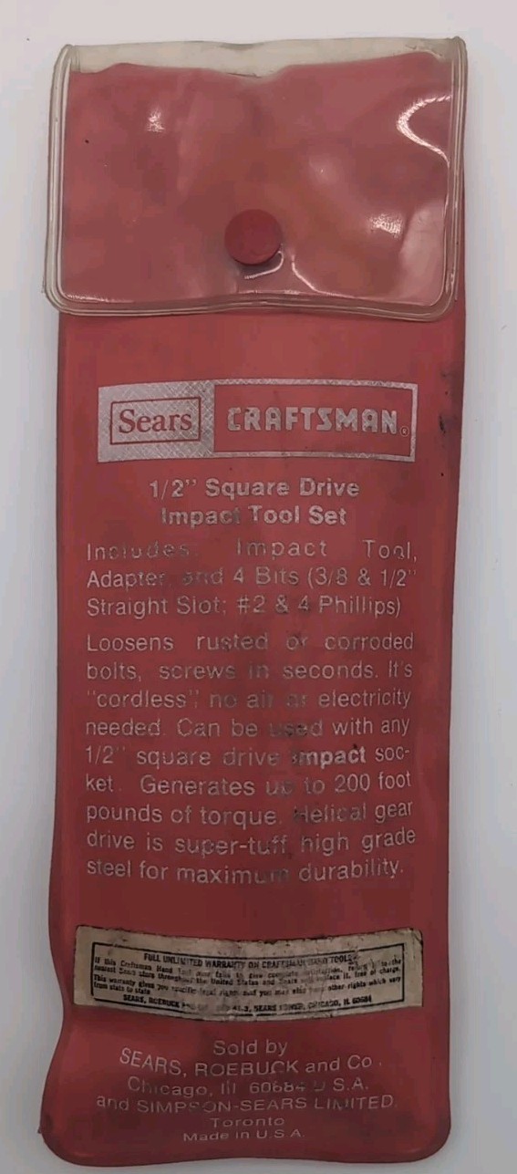 Sears Craftsman 9_47641 Hand Impact Tool Set 1/2″ Drive 12 Bits USA 🇺🇸