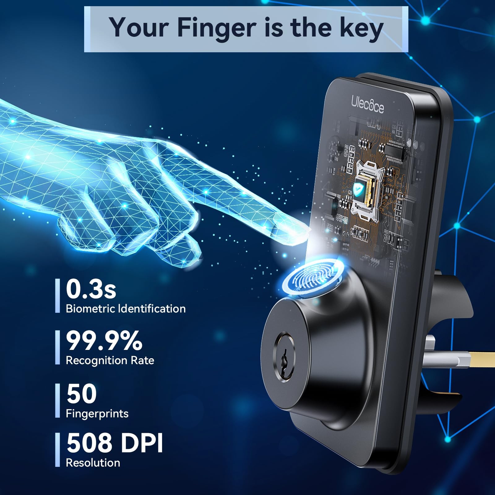 Ulecoce Fingerprint Keypad Deadbolt with Knob Set, Keyless Entry /, Black
