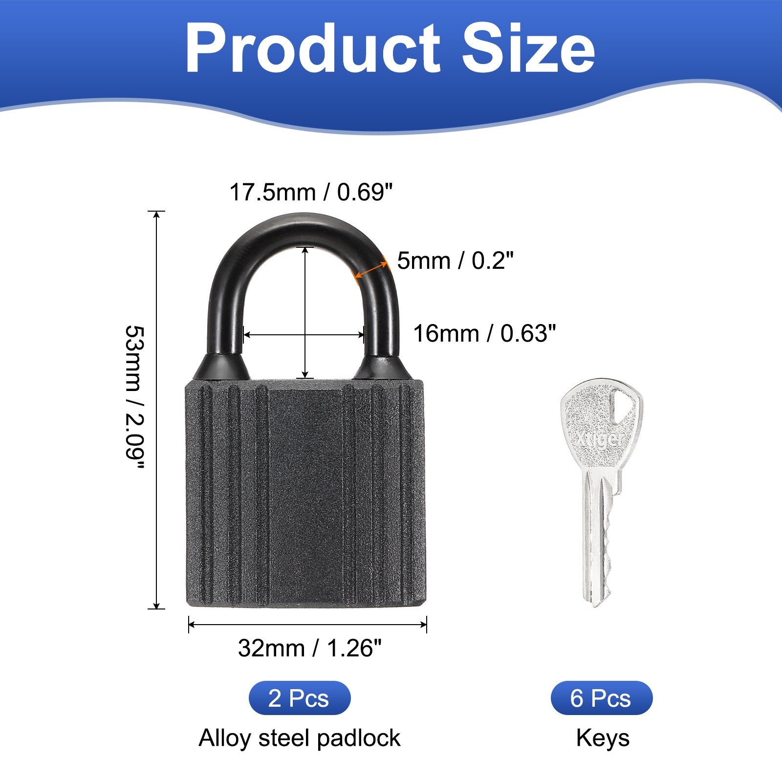 2Set Waterproof Padlocks 32mm / 1.26 Inch Alloy Steel Short Beam Locks Black