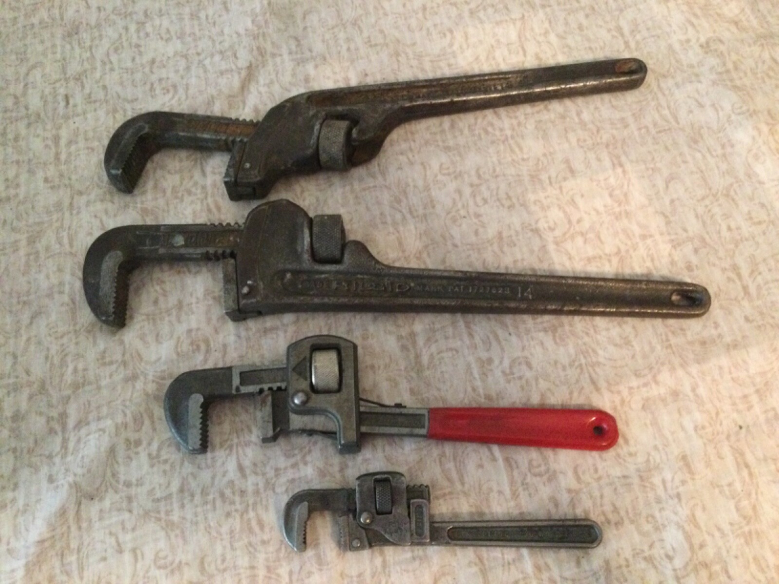 Lot of 4 Adj Pipe Wrenches(2)Ridged#14/#14E,(1)something”master”#10(1)Trimo#8FS!